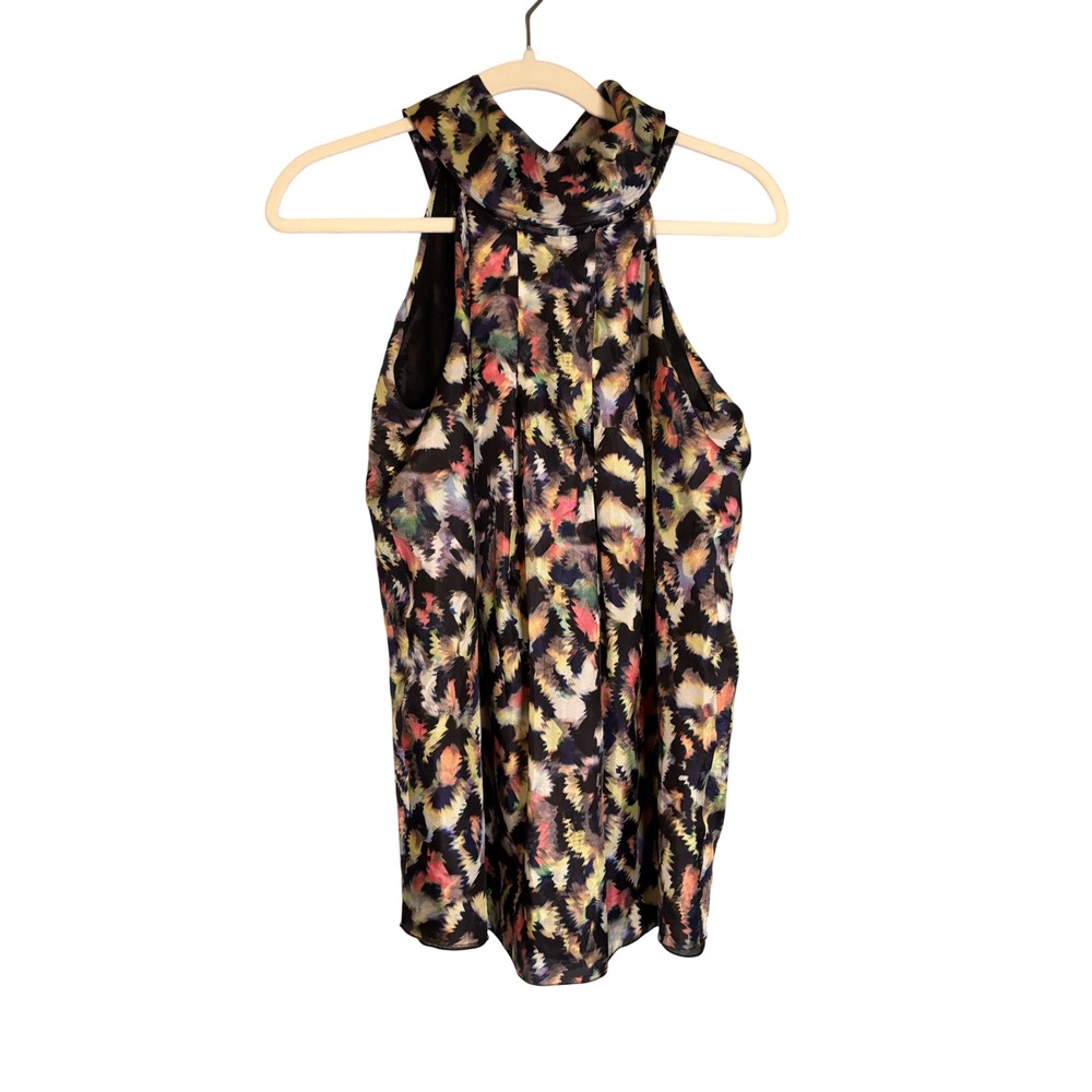 Emporio Armani Silk High Neck Abstract Print Halter Blouse Multi Color Sz Small